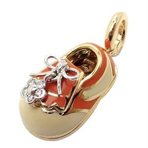 Aaron Basha 18k Yellow Gold Diamond Orange Creamsicle Baby Shoe Pendant